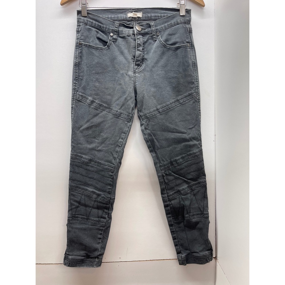 Silence + Noise Women Faded Black Moto Skinny Jeans Ribbed Knee‎ Zip Ankle 29